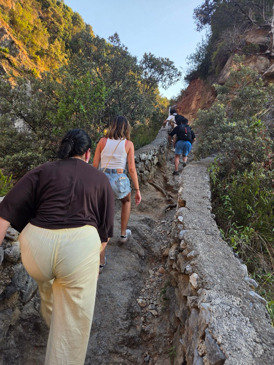 Retreat guests walking a coastal footpath